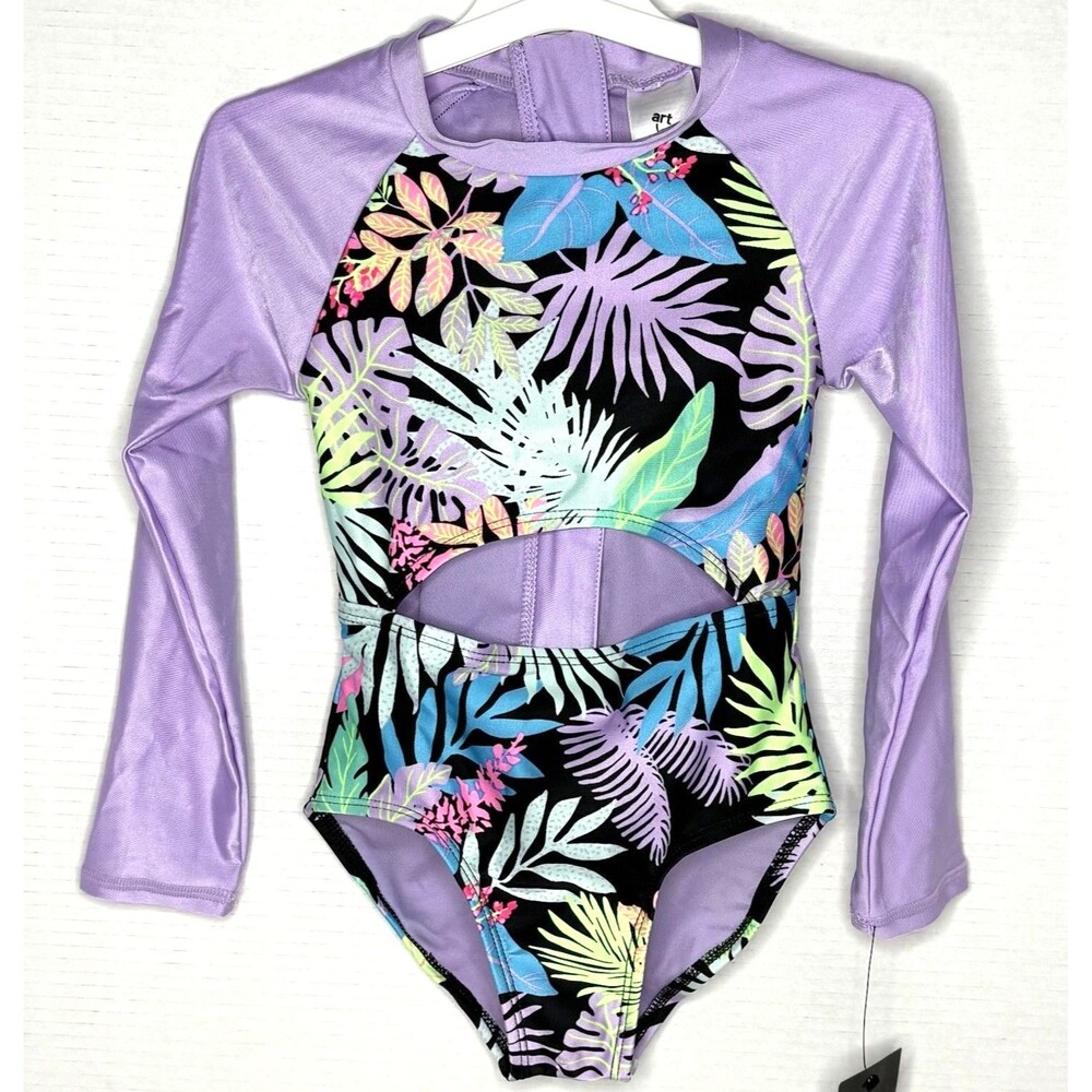 Art Class Girls' Just Vibing Purple Long Sleeve 1 Piece Rashguard  XS (4/5) New!
